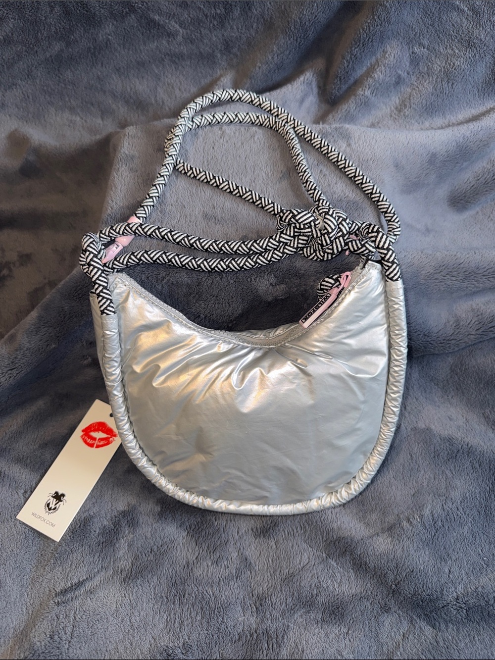 Wildfox Silver Crescent Two-Way Hand/Shoulder Bag with Braided Strap